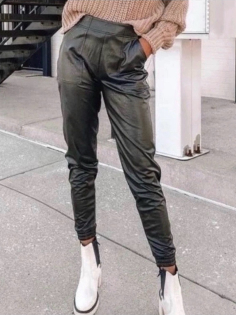 Spanx Faux Leather High-Waist Jogger Pants - Black